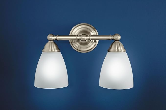 Moen YB2262BN Brantford 2-Light Dual-Mount Bath Bathroom Vanity Fixture with Frosted Glass, Brushed Nickel