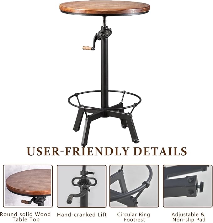 Small Kitchen Table Set, Modern Round Table and Stools for 2, Industrial Bar Stools with Backrest Height Adjustable