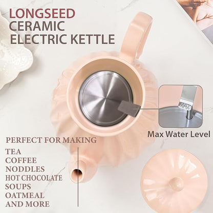 Ceramic Electric Kettle, 1.5L/1200W Boil Water Quickly and Easily with Boil-Dry Protection Auto Shut Off, Detachable Swivel Base, Diamond Cut Glazed
