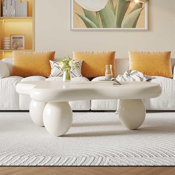 Cloud Coffee Table Modern Irregular Coffee Table Asymmetrical Unique Coffee Tables with 3 Bases for Living Room Farmhouse (C, 39")