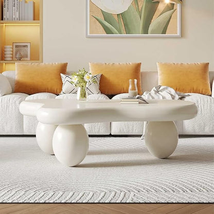 Cloud Coffee Table Modern Irregular Coffee Table Asymmetrical Unique Coffee Tables with 3 Bases for Living Room Farmhouse (C, 39")