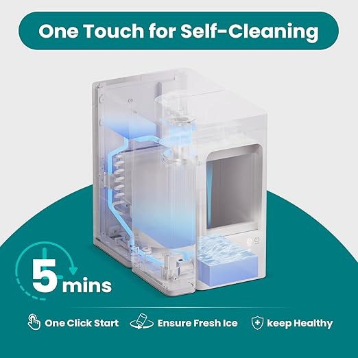 Gevi Adella Nugget Ice Maker Countertop with 1 Gallon Side Tank, 40lbs/24H Nugget Ice Machine with Self-Cleaning, Pellet Ice Maker with Leak-Proof Ice Basket,White