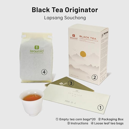 iTeaworld China Lapsang Souchong Loose Leaf Black Tea No smoky flavor smooth light floral and fruity aroma 100g Free 20 Tea Bags