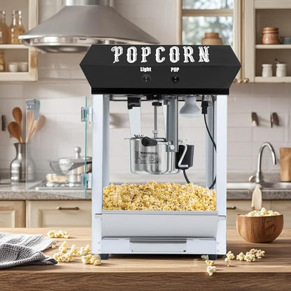 8OZ Popcorn Machine 丨 Stainless Steel Kettle Popcorn Maker Machine for Home, Theater, Parties丨Grade Electric Popper, Black