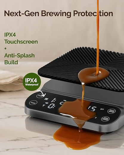 Maestri House S3 Coffee Scale with Timer, 3kg/0.1g Rechargeable Digital Scale, 3 Brew Modes, Adjustable Ratios & Flow Rate Display, Barista-Grade for Pour-Over, Espresso, French Press – Grey