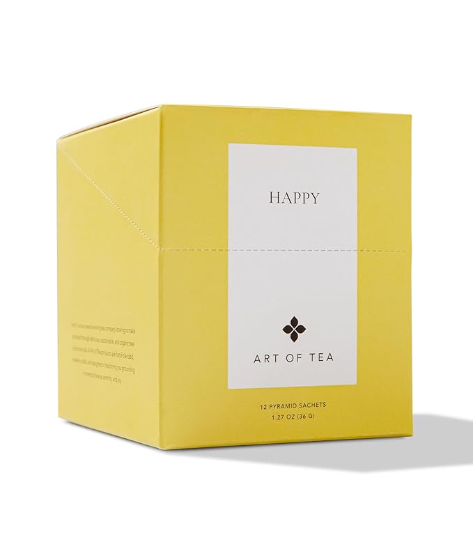 Art of Tea | Organic Happy Tea | Organic Green Tea | 12 Eco Friendly Pyramid Tea Bags Sachet |
