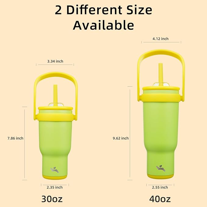 40 oz Tumbler with Side Handle, Insulated Water Bottle with Straw and 2 in 1 Lid, Stainless Steel Cup Travel Coffee Mug for Sports Office Gym,Lime