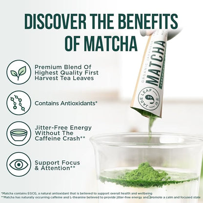 Jade Leaf Matcha Organic Ceremonial Grade Green Tea Powder - Farm Direct First Harvest - Single Serve Stick Packs - Authentic Japanese Origin (30 Count Single Serve Stick Pack Pouch)