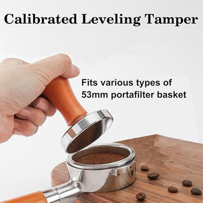 53mm Espresso Accessories Kit,Wdt Tool Espresso,Solid Espresso Tamper,Coffee Puck Screen and Dosing Funnel,Silicone Tamper Mat,0.4mm Stainless Steel 6pin Espresso Stirrer,Barista Tools Espresso Kit