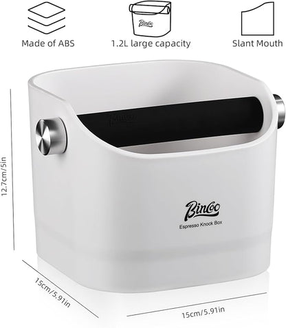 Espresso Knock Box - Bincoo Espresso Machine Knock Box/Espresso Grounds Knock Box, Barista Style Coffee Knock Box for Grounds with Removable Shock-Absorbent Knock Bar and Anti-Slip Base. (White)