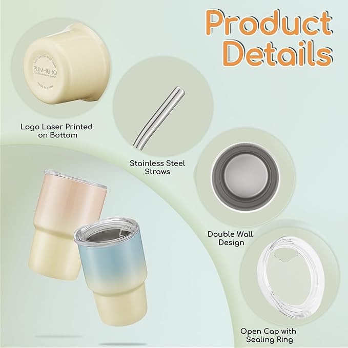6 Pack 3 oz Sublimation Mini Tumbler Shot Glass with Straw and Lid, Gradient Color Insulated Stainless Steel Mini Tumblers Cups for Beach Birthday Wedding Parties, DIY Customizable Party Gift