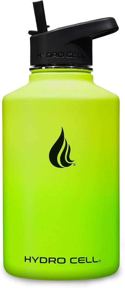 HYDRO CELL Stainless Steel Insulated Water Bottle with Straw - For Cold & Hot Drinks - Metal Vacuum Flask with Screw Cap and Modern Leakproof Sport Thermos for Adults (Neon 64oz)