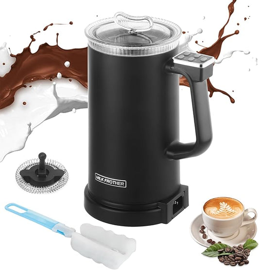 Milk Frother, 4 in 1 Milk Electric Milk Steamer, 500W 11.8oz/350ml Automatic Warm and Cold Foam Maker for Coffee,Latte, Cappuccino, Macchiato, Hot Chocolate, Silent Operation, Black
