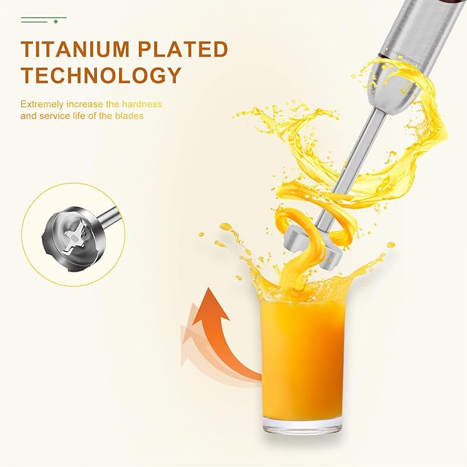 MegaWise 5-in-1 Immersion Hand Blender Set with Variable Speed, 400W, Stainless Steel - Includes Chopper, Whisk, Milk Frother, and Beaker - Ideal for Soups, Smoothies, Baby Food & More (RED)