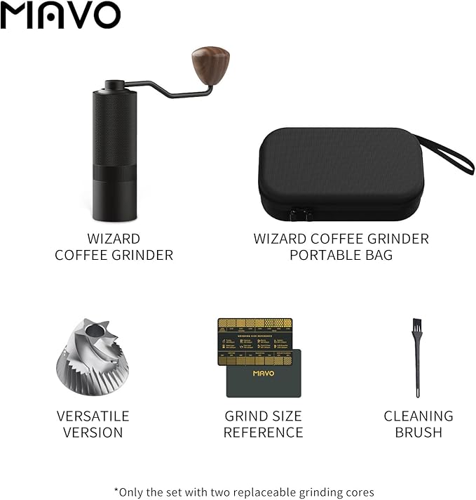 MAVO Manual Coffee Grinder, Wizard Hand Coffee Grinder, Capacity 25g with CNC Stainless Steel Pentagon Conical Burr, Adjustable Setting, Burr Coffee Bean Grinder for French Press, Pour Over Black