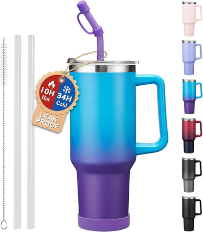 Travel Mugs Insulated for Hot and Cold - 40oz Tumbler with Handle and Straw Spout Lid, Spill Proof Metal Coffee Thermal Cups Gift for Women Men, Dishwasher Safe Water Bottle
