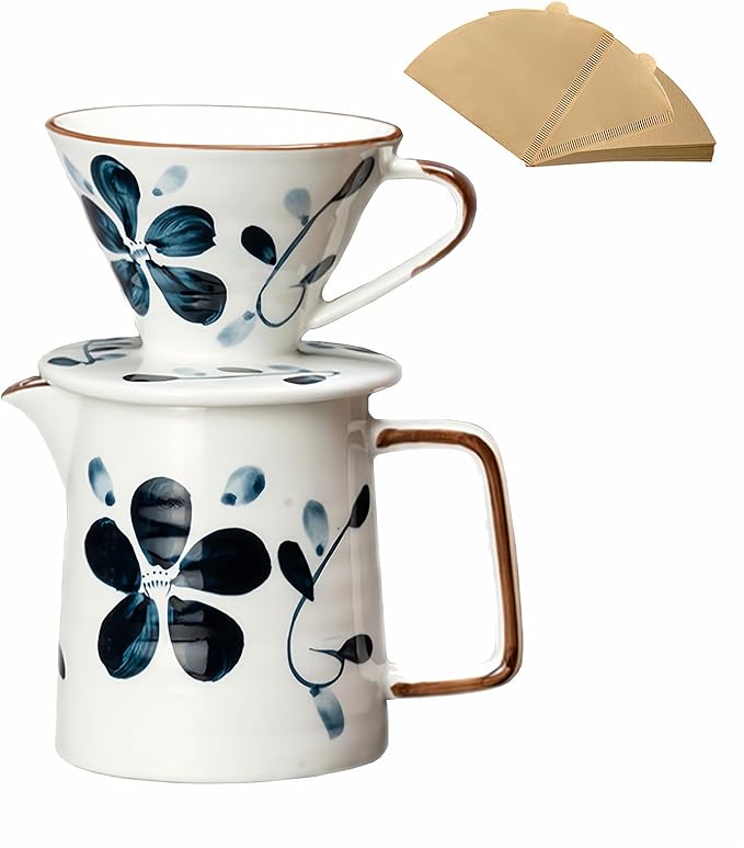 Pour Over Coffee Maker Set, 60 Angle Coffee Maker Filter Decanter for 1-2 People, Coffee Dripper Set with 100 Count Paper Coffee Filters