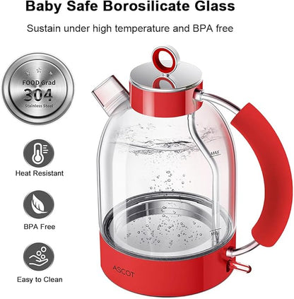 Electric Kettle ASCOT, Tea Kettle Hot Water Kettle Stainless Steel Kettle 1.6L 1500W Retro Tea Heater & Boiling Water, Auto Shut-Off and Boil-Dry Protection
