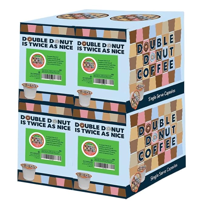Double Donut Coffee Decaf Cinnamon Bun Flavored Coffee Single Serve Cups For Keurig K Cup Brewer (96 Count)