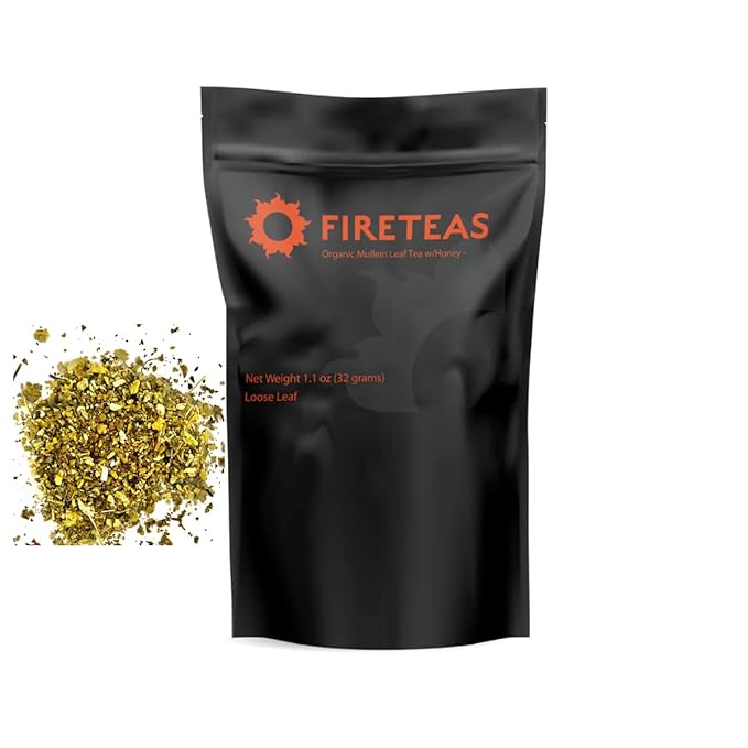 FIRE TEAS Organic SWEET Mullein Leaf Herbal Tea w/Honey Granules - Respiratory & Lung Cleanse Herbal Tea, Naturally Sweet Mucous Membranes Support -