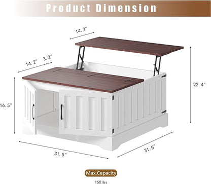 31.5" Lift Top Coffee Table with Storage, Led Square White Coffee Table with Large Hidden Storage, Wood Living Room Table Center Table for Living Room Dining Reception Room