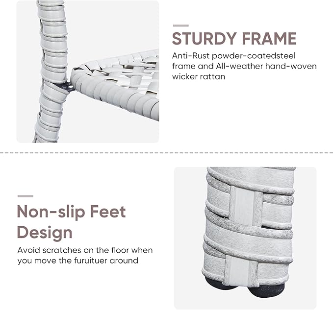 Patio Wicker Side Table, Outdoor PE Rattan End Table with 5mm Tempered Glass Top and 2-Tier Storage Shelf, 20" Square Coffee Table for Deck Porch Garden Backyard-Light Grey