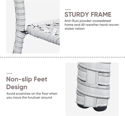 Patio Wicker Side Table, Outdoor PE Rattan End Table with 5mm Tempered Glass Top and 2-Tier Storage Shelf, 20" Square Coffee Table for Deck Porch Garden Backyard-Light Grey