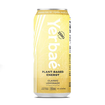 Yerbae Energy Beverage - Classic Lemonade, 0 Sugar, 0 Calories, 0 Carbs, Energized by Yerba Mate, Plant-Based, Healthy Alternative to Sugary Drinks, 16oz cans (12 Pack)
