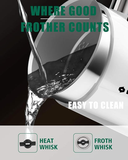 Huogary Milk Frother, Milk Steamer for Milk Foam & Hot Milk(4.5oz/10.5oz), Electric Milk Frother and Warmer for Homemade Coffee, 120V (white)