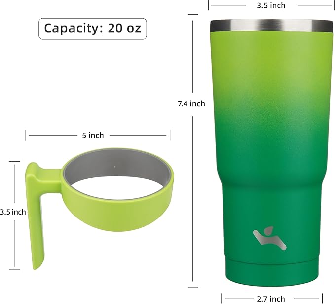 20 oz Tumbler with Handle and 2 Straw 2 Lid, Insulated Water Bottle Stainless Steel Vacuum Cup Reusable Travel Mug,Matcha Green