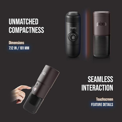 WACACO PIXAPRESSO, Coffee Machine Electric & Portable, With 4 Coffee Types & Fast Heat-Up, 3* 3000mAh Battery Up to 5 Cups, 20 Bar Portable Espresso Maker For Ground Coffee & NS Capsule, Dark Burgundy