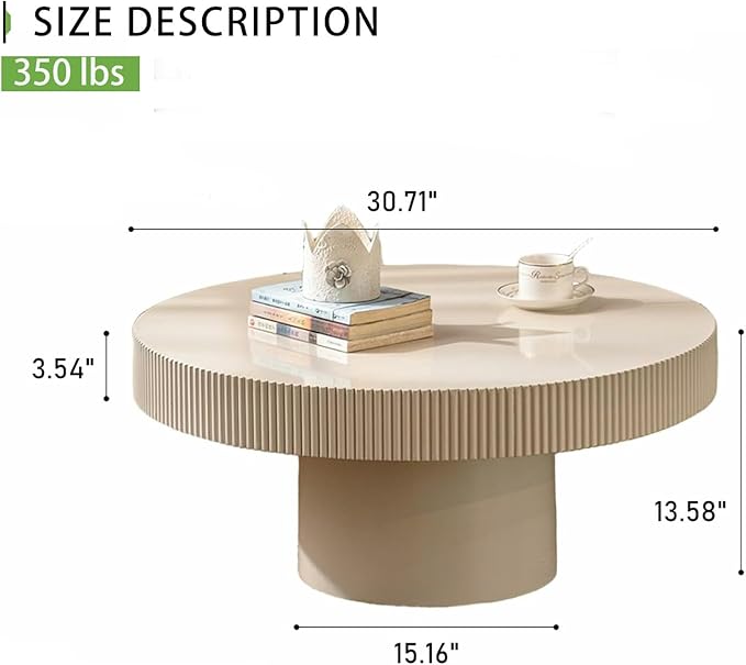 Handmade Wooden Drum Coffee Table、Elegant Round Fluted Wood Coffee Tables、Rustic Modern Circular Centerpiece for Living Room & Farmhouse Decor (A White 30.7in)