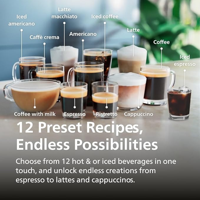 Philips 4400 Series Fully Automatic Espresso Machine – 12 Hot & Iced Coffees, Quick-to-Clean LatteGo Milk System, SilentBrew, QuickStart, Ceramic Grinder, Black Chrome (EP4447/90)