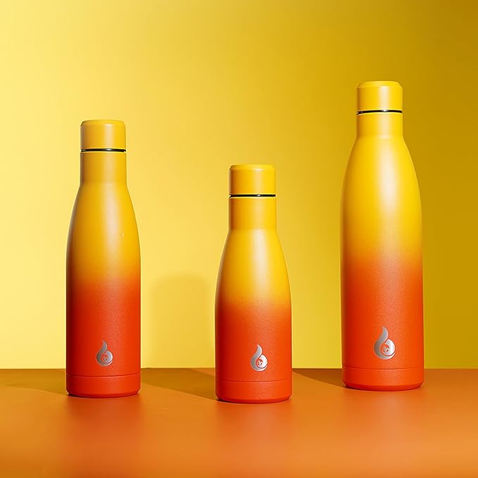 BJPKPK Insulated Water Bottle 17oz Stainless Steel Water Bottles Dishwasher Safe Reusable Metal Thermal Keep Cold and Hot,Sunset Orange