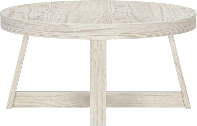 Plank+Beam Classic Round Coffee Table, 36" Farmhouse Coffee Table, Mini Center Tables for Small Spaces, Small Living Space Tea Table, White Sand Wirebrush