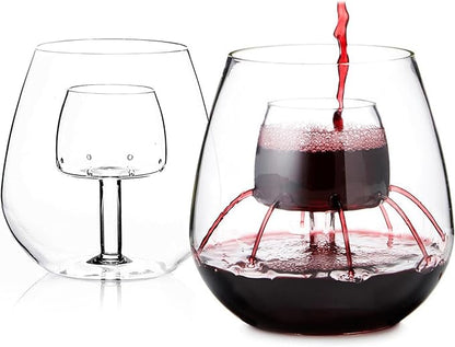 Stemless Aerating Wine Glasses (Set of 2) by Chevalier Collection – Patented Wine Glasses with Built In Aerator