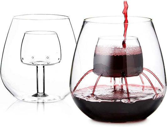 Stemless Aerating Wine Glasses (Set of 2) by Chevalier Collection – Patented Wine Glasses with Built In Aerator