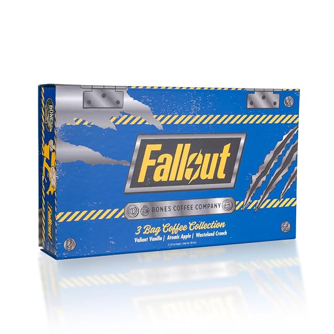 Bones Coffee Company Fallout Collector's Box Flavored Coffee, Low Acid Medium Roast Arabica Beans Coffee Gifts, Fallout Series Inspired, For Auto Drip and French Press,12 oz Pack of 3 Whole Bean