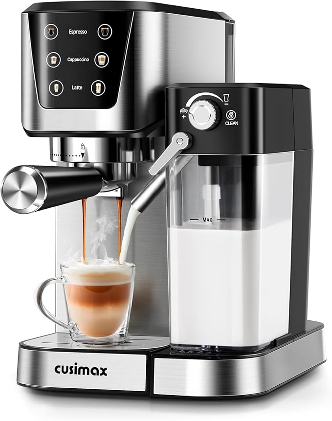 Espresso and Cappuccino Machine 20 Bar, Latte Machine with Automatic Milk Frother, Espresso Maker in Stainless Steel Design,1350W Coffee Maker with Touchscreen for Home (Silver)