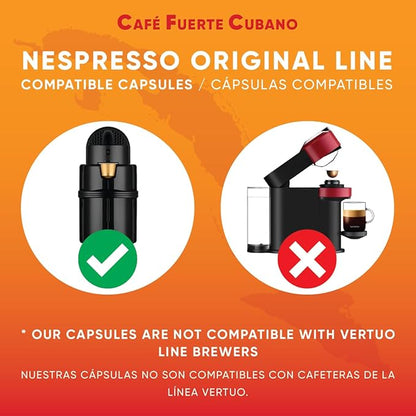 Café Fuerte Cubano, Aluminum Espresso Capsules, Compatible with Nespresso Original Machines, Dark Roast, Intensity 13, High Caffeine, Recyclable Coffee Pods, Roasted and Packaged in USA (80 Count)