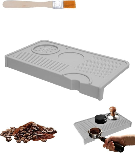 Upgraded Silicone Tamping Mat & Brush, Tamper Mat for Espresso Machine, Waterproof Heat Resistant Tamp Station for Home Baristas Tools, Gray