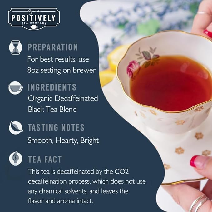 Organic Positively Tea Company, Decaf English Breakfast Black Tea, K-Cup Compatible, 96 Pods