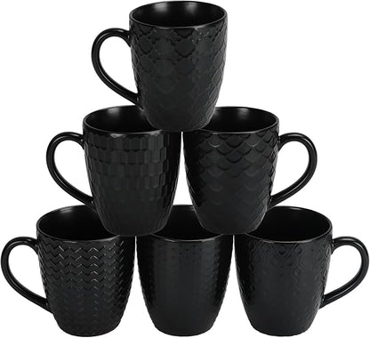 Schliersee 16 OZ Black Coffee Mugs Set of 6, Geometric Pattern Porcelain Coffee Cups for Latte, Hot Tea, Cappuccino, Mocha, Cocoa, Espresso cups, 500ML