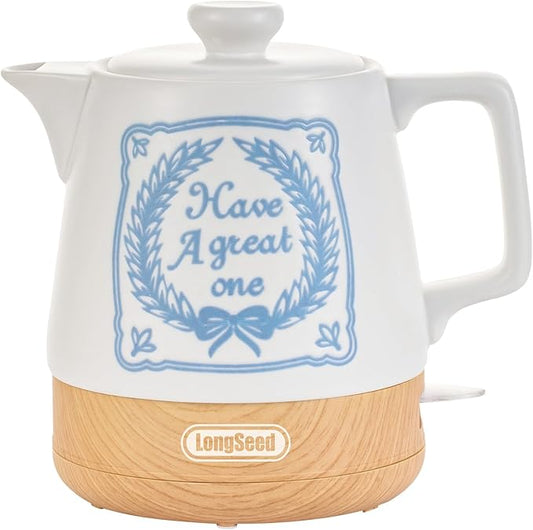 Ceramic Kettle Electric White 1.0 Liter, 1000 Watts Hot Water Boiler Teapot Fast Boil For Coffee & Tea, Automatic Shut-off, BPA-Free, Boil-Dry Protection