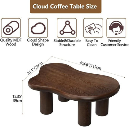 Cloud Coffee Table Modern Cute Coffee Tables Irregular Simple Tea/Center Table for Small Space End Table for Living Room, Home Office, Indoor (Brown 46" W X 31" D X 15.3" H)