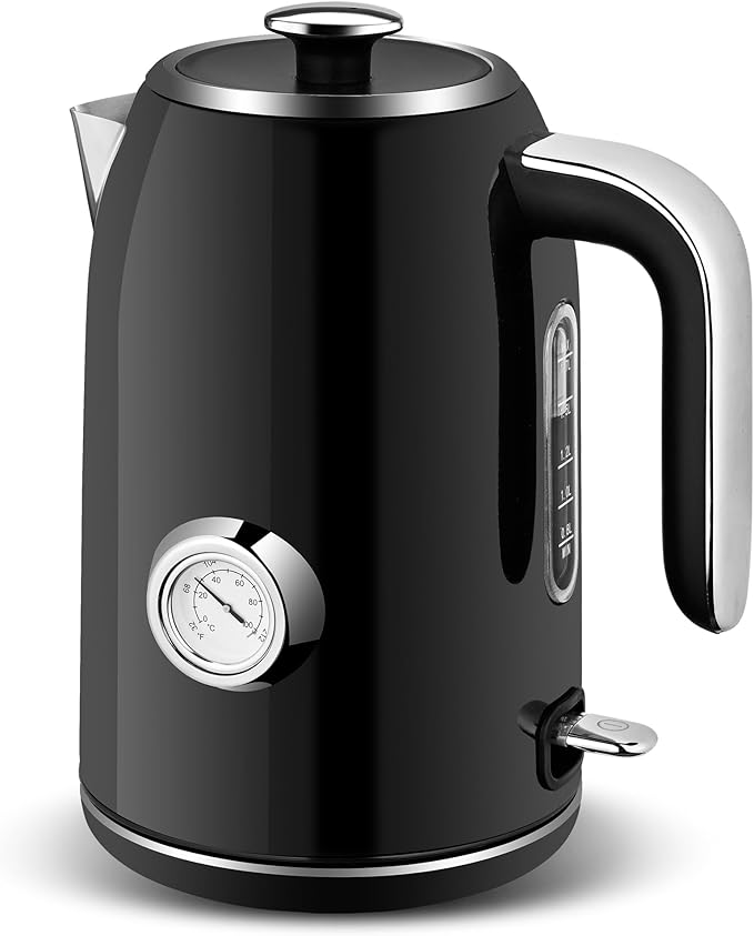 SULIVES Electric Kettle, 1.7L Stainless Steel Tea Kettle with Temperature Gauge, 1500W Water Boiler with LED Light, BPA-Free, Auto Shut-Off and Boil-Dry Protection,Black