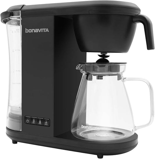 Bonavita Enthusiast 8 Cup Drip Coffee Brewer, Pour Over, SCA Certified Coffee Machine with Glass Carafe, Stainless Steel Panel, Removable Reservoir, Matte Black