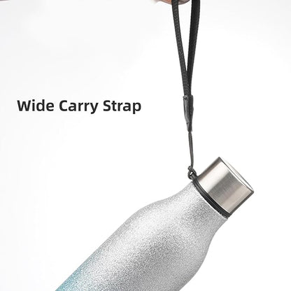 Insulated Water Bottle with Strap,18 oz Double Wall Stainless Steel Vacuum Bottles Metal Water Flask,Sparkling Silver Blue