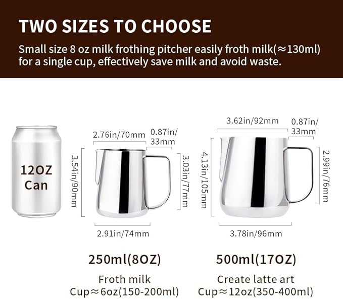 watchget Milk Frothing Pitcher 250ml/8oz Stainless Steel Espresso Steaming Pitcher Milk Coffee Cappuccino Latte Art Barista Steam Jug Espresso Frother Cup, Silver