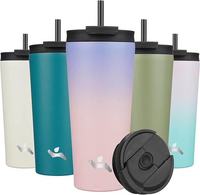 22 OZ Insulated Tumbler with Lid and 2 Straws Stainless Steel Water Bottle Vacuum Travel Mug Coffee Cup,Pastel Sunset